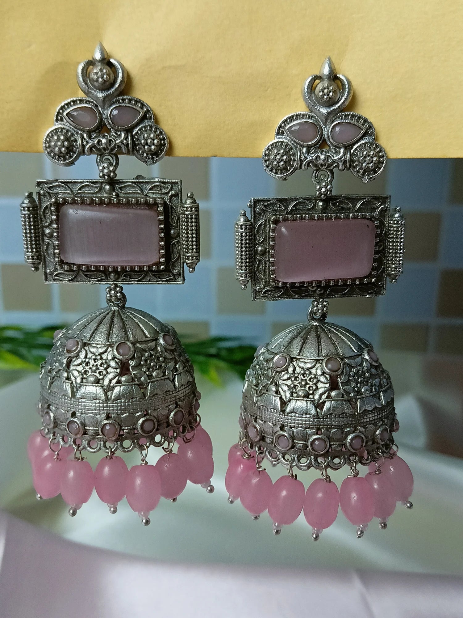 Brass Earring Pink Jhumka